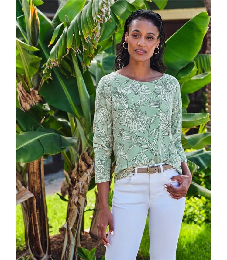 Printed Boat Neck Top